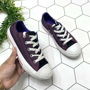 Converse Chuck Taylor Stretch Ox Purple Glitter Kids Size 1.5